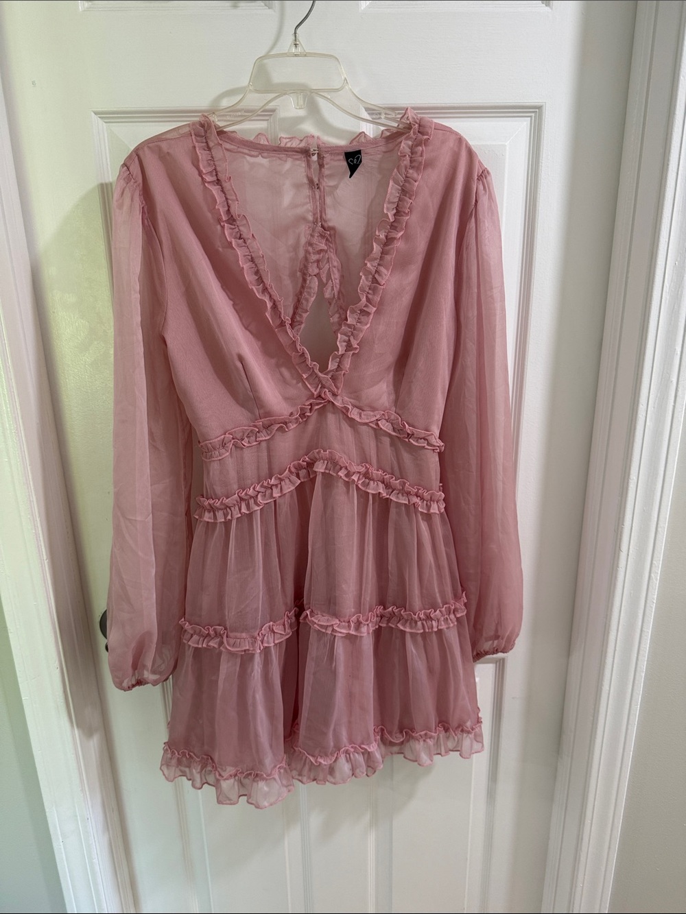 Windsor Sheer Dusty Pink Ruffle Long Sleeve Mini Dress